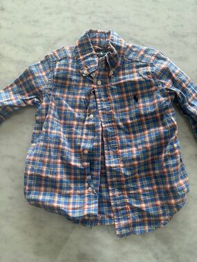 Ralph Lauren Boys Blue Orange Plaid Button-Down Shirt